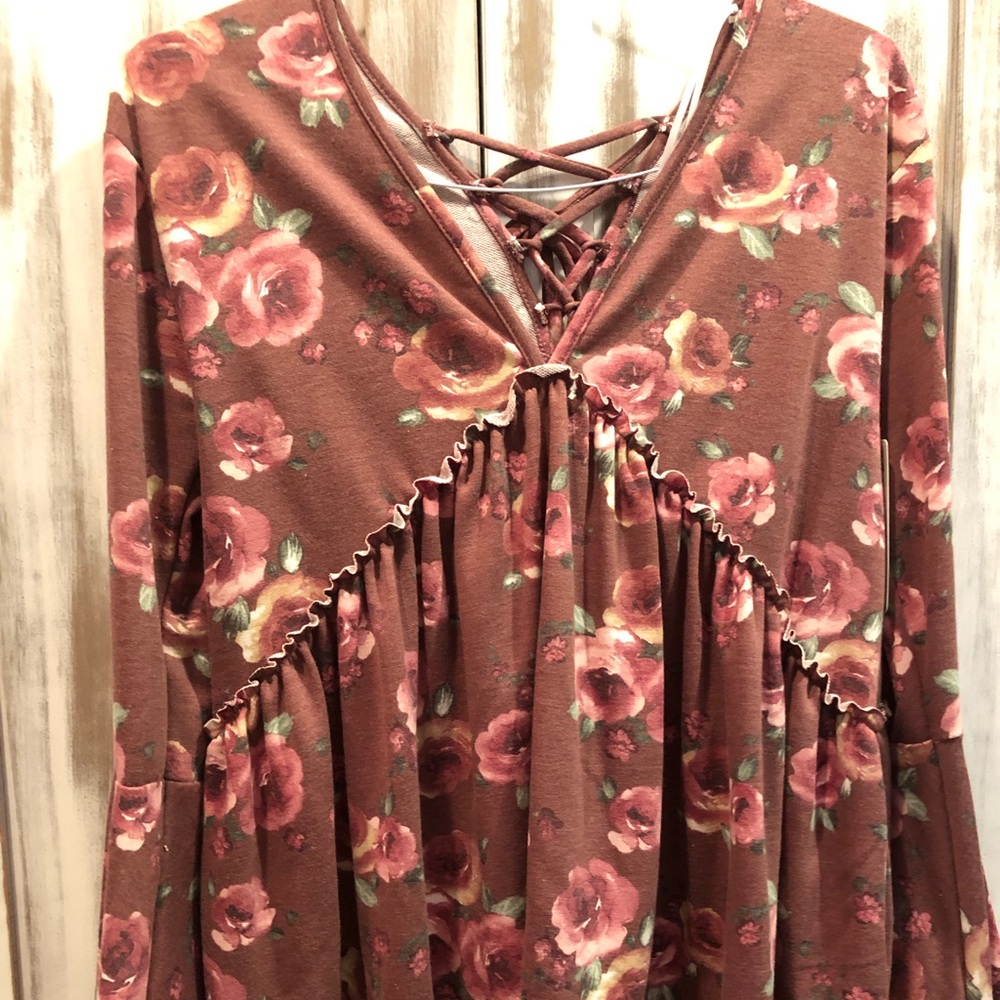 Cute floral  long  bell sleeve top